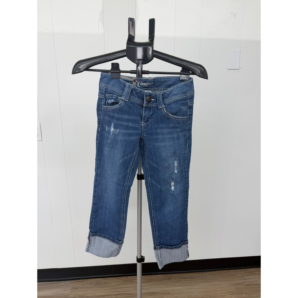 Candie's Capri Jeans Women Size 0 Blue Excellent Ultra Low Rise Distressed Y2K